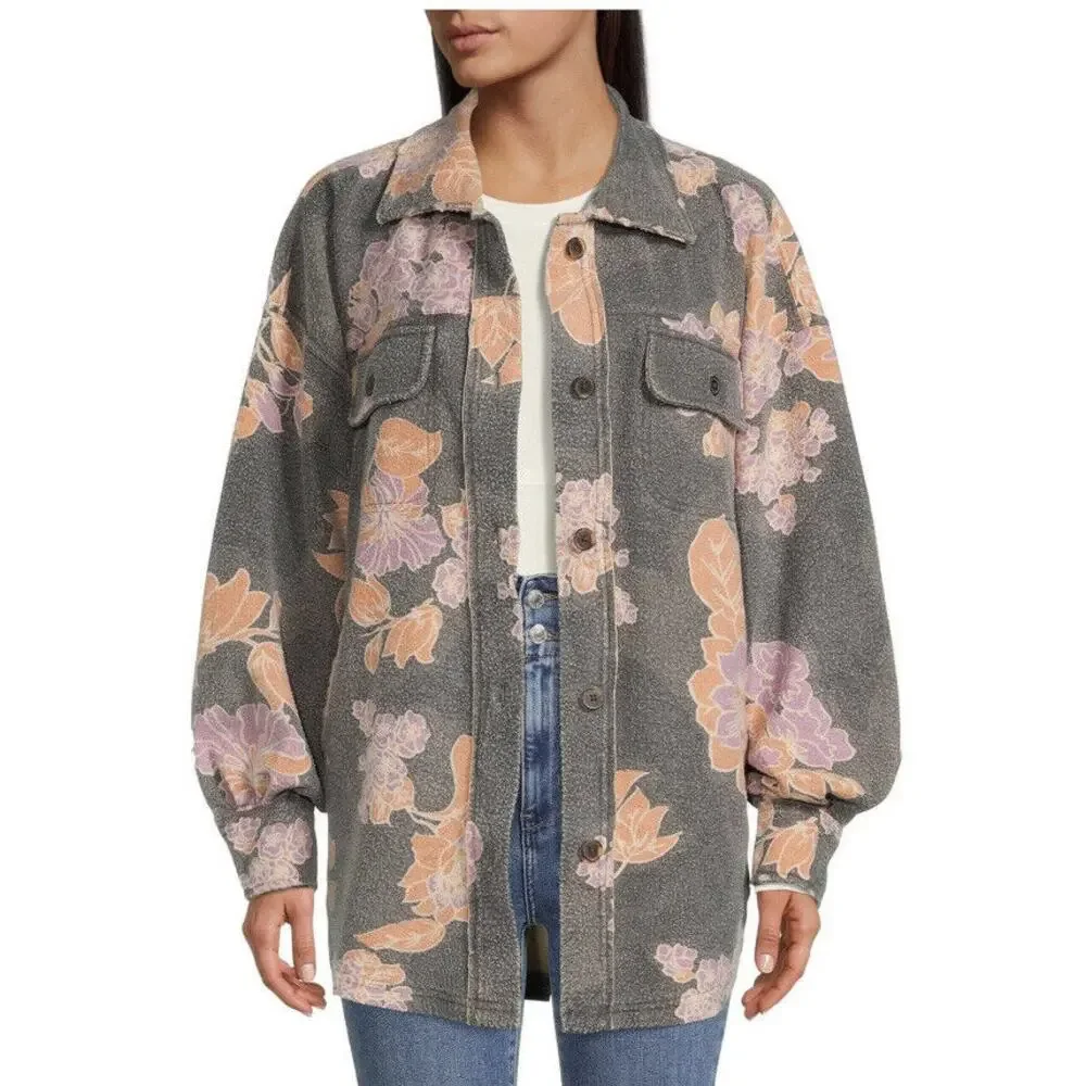 NEW Free People Ruby Printed Jacket Shacket Indie Sleaze Charcoal Combo $178